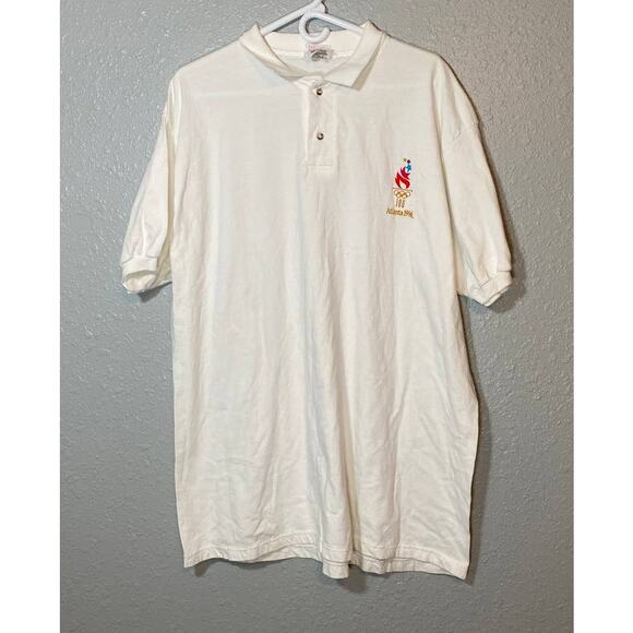 Vintage XL Hanes Olympics 1996 White Polo Torch Embroidered Sports 100 year Anni - Picture 8 of 8